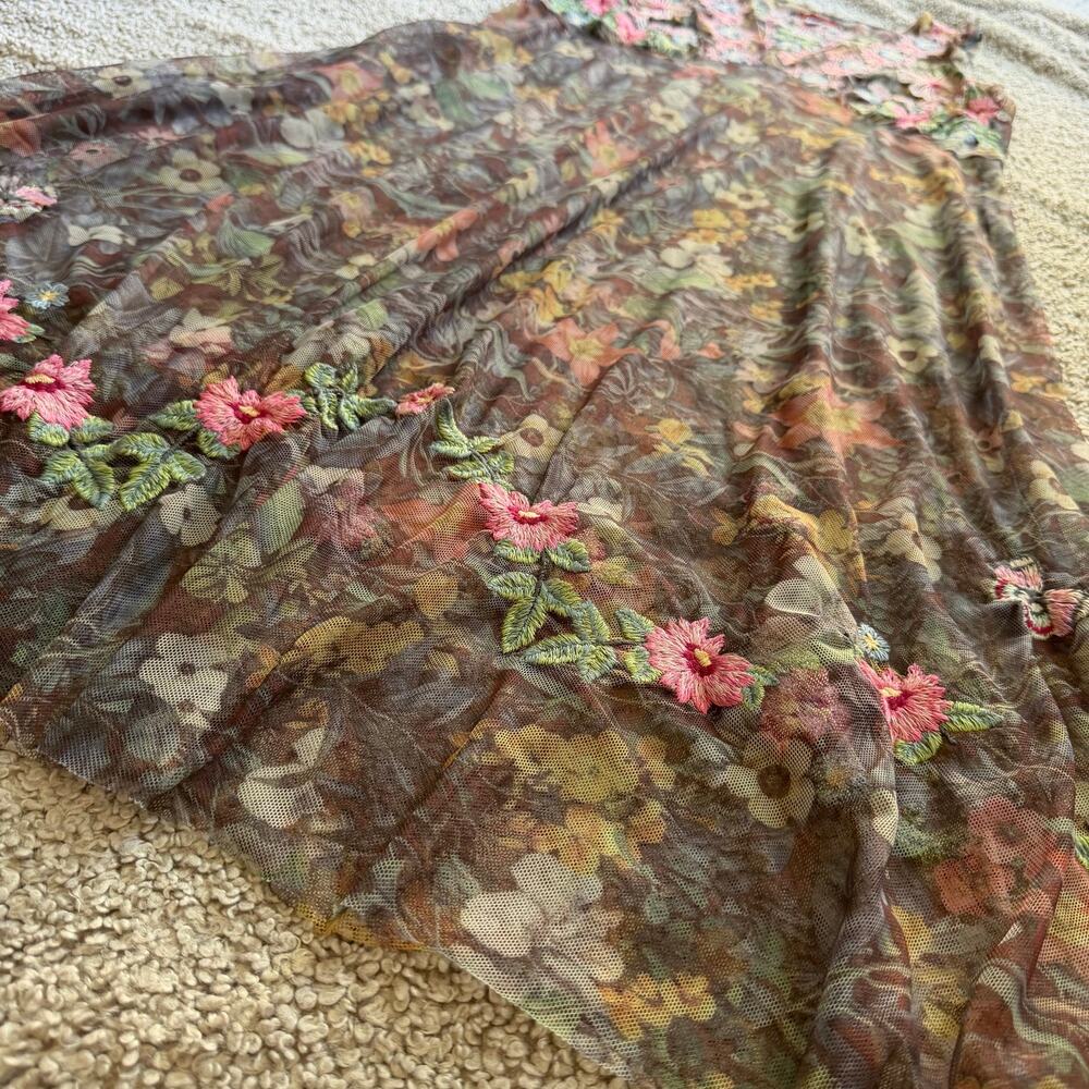Johnny Was Biya Floral Embroidered Mesh Midi Dress Size Small - Picture 5 of 11